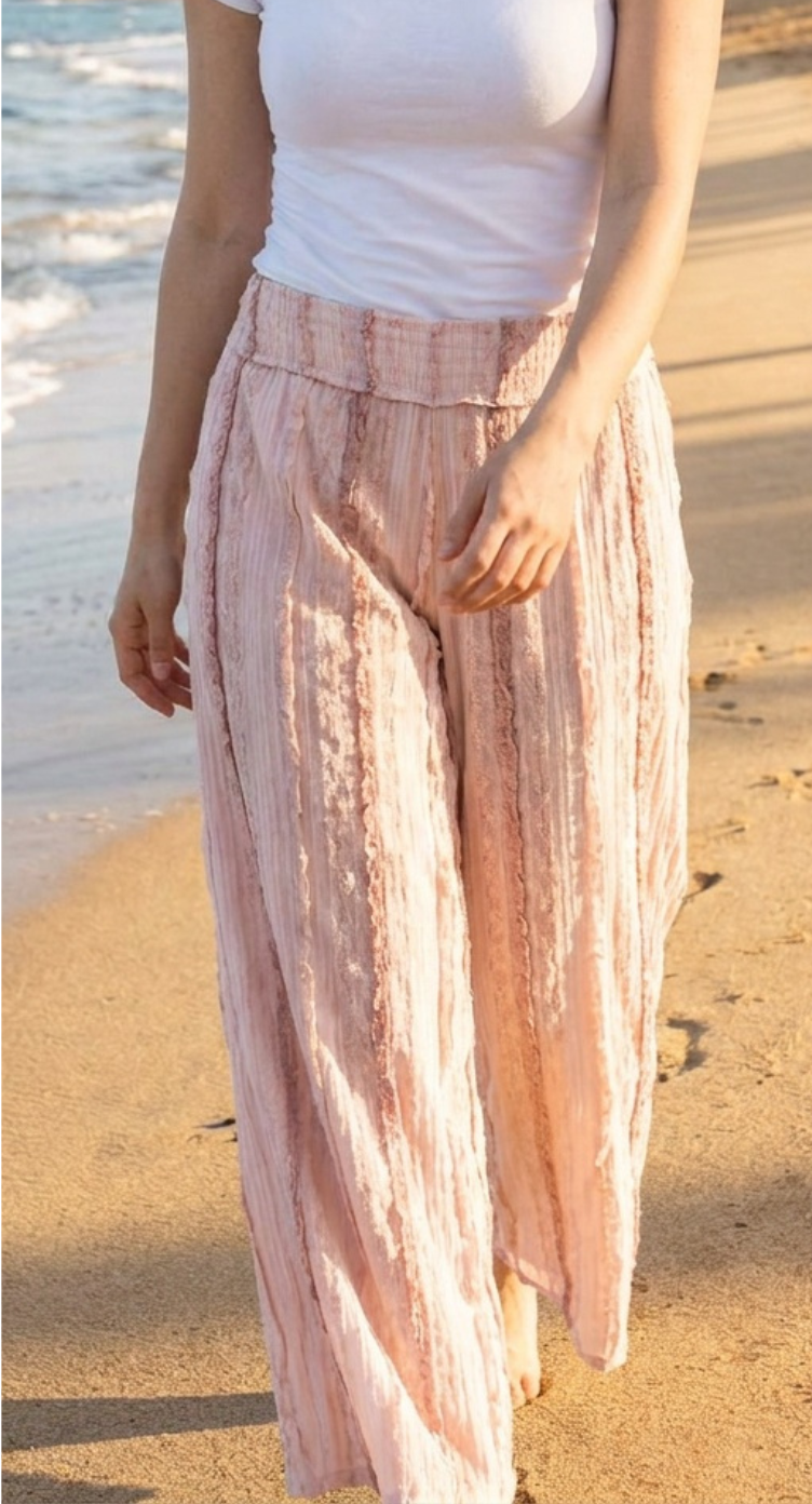 Floral Printed Light Pink Rayon Bottom Pants For Women - S M L XL