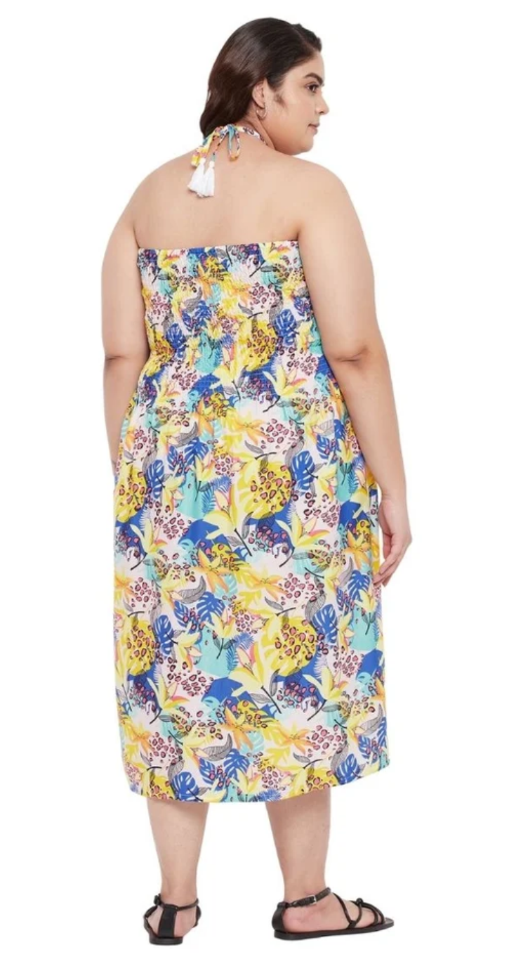 Yellow Floral Polyester Plus Size Tube Dress for Women 1X-3X | GypsieBlu