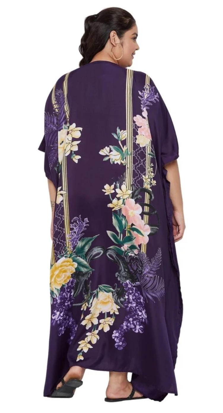 Purple Rose Wisteria Polyester Plus Size Kaftan for Women 1X-3X | GypsieBlu