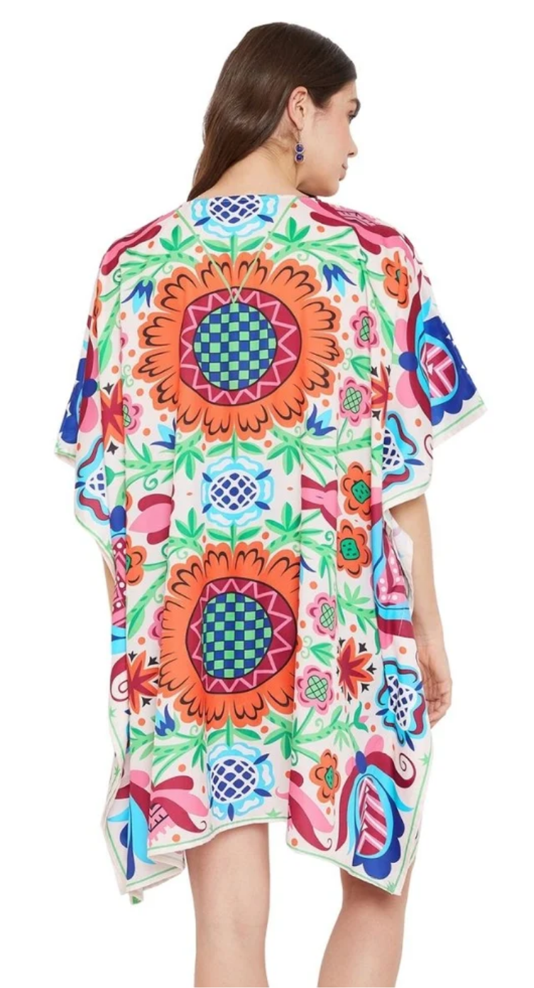 Multicolor Floral Bold Medallion Sunburst Polyester Plus Size Tunic for Women 1X-3X | GypsieBlu