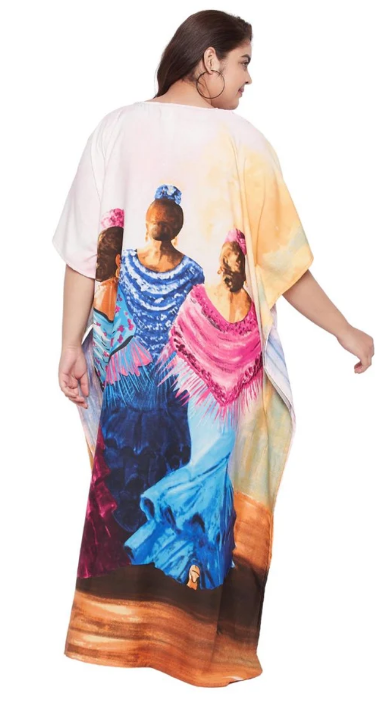 Multicolor Flamenco Dancer Polyester Plus Size Kaftan for Women 1X-3X | GypsieBlu