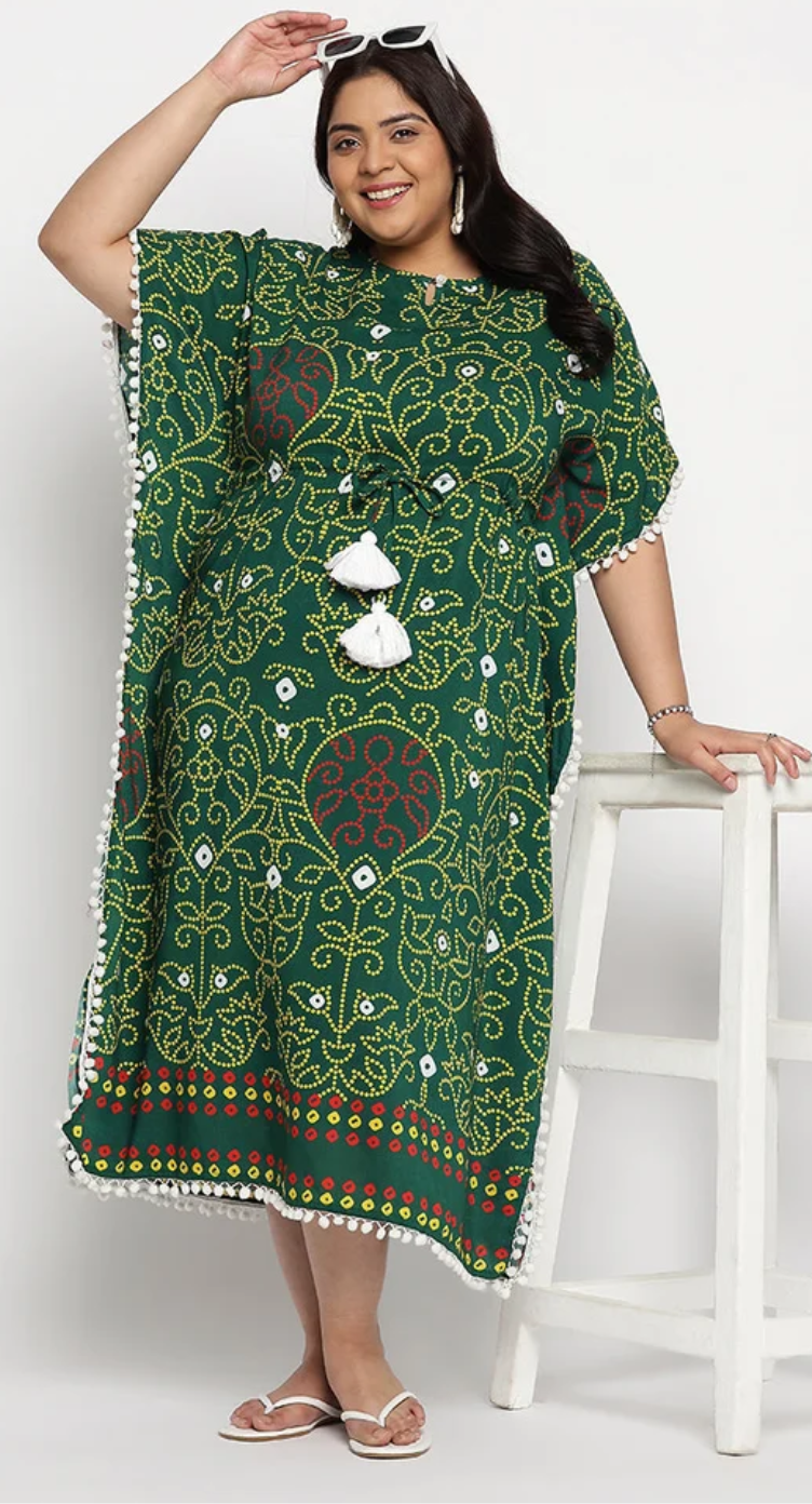 Yellow Mehndi Paisley Rayon Plus Size Kaftan for Women 1X-3X | GypsieBlu