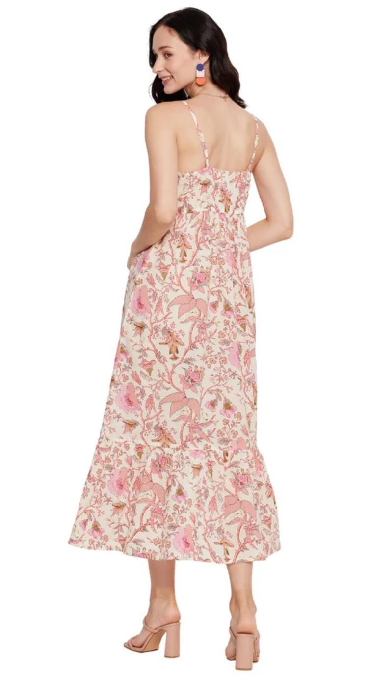 Ecru White Floral Cotton Midi Dress for Women S-XL | GypsieBlu