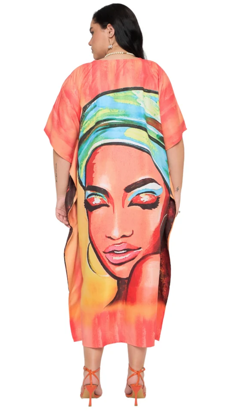 Peach African Woman Polyester Plus Size Kaftan for Women 1X-3X | GypsieBlu