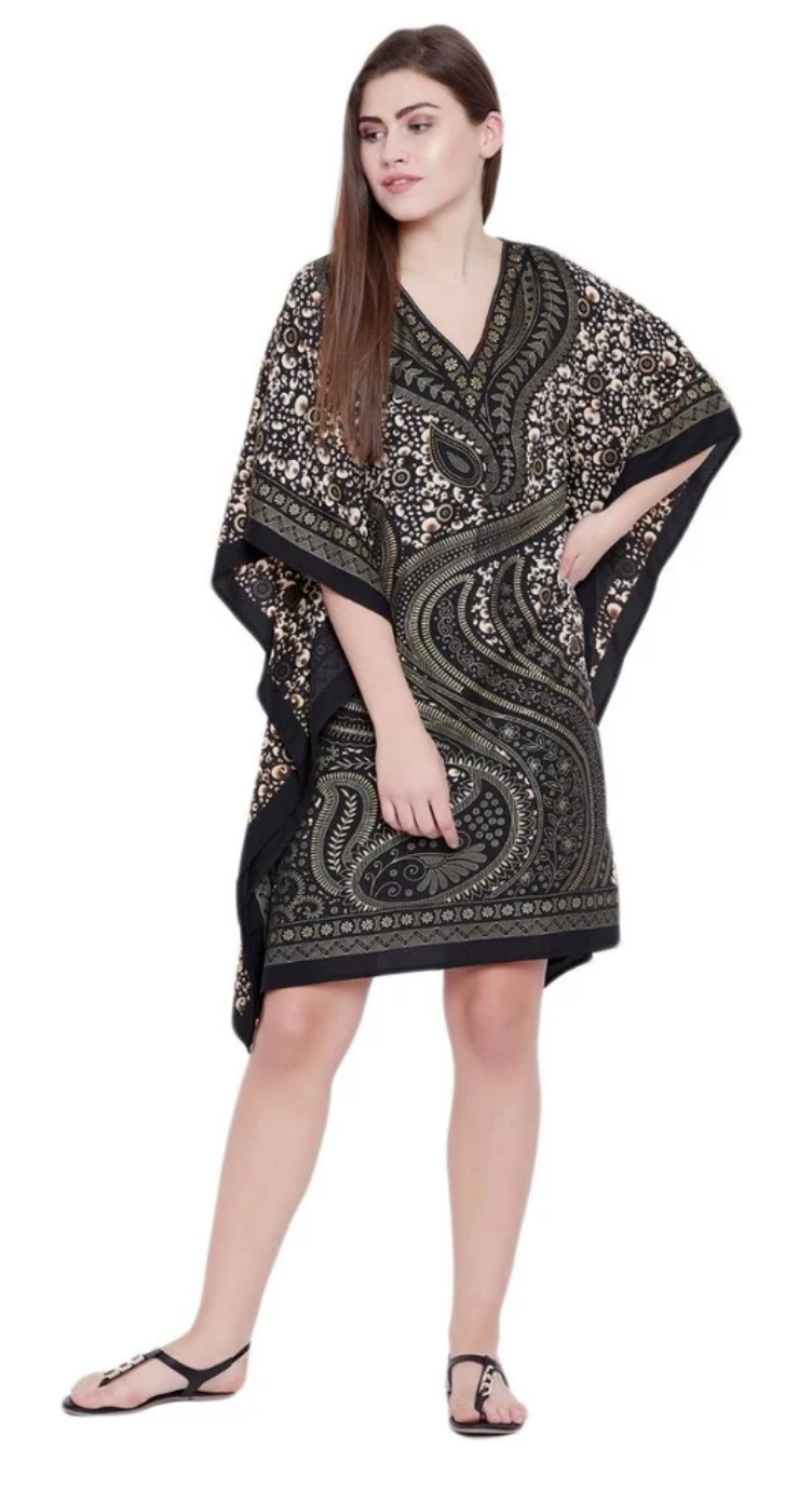 Black Swirling Paisley Polyester Plus Size Tunic for Women 1X-3X | GypsieBlu
