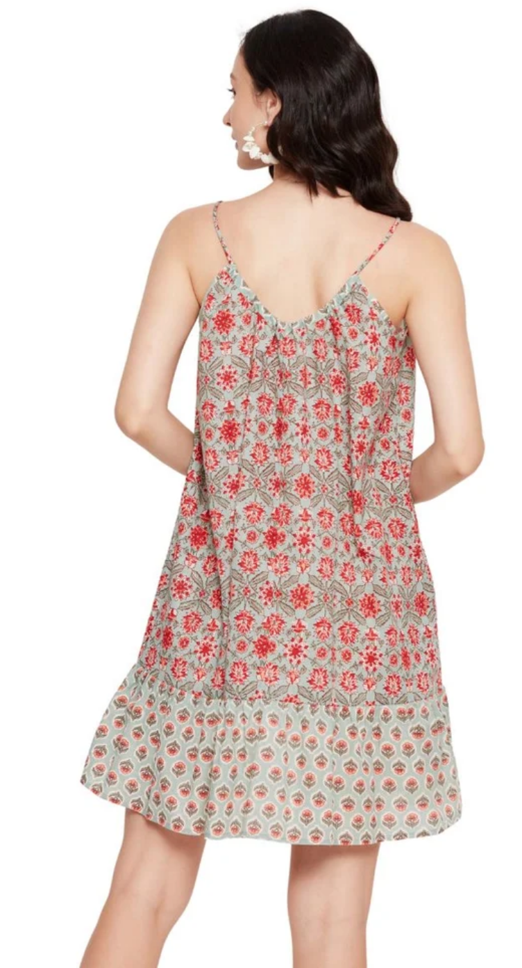 Pista Green Floral Cotton Dress for Women S-XL Sleeveless Halter Neck | GypsieBlu