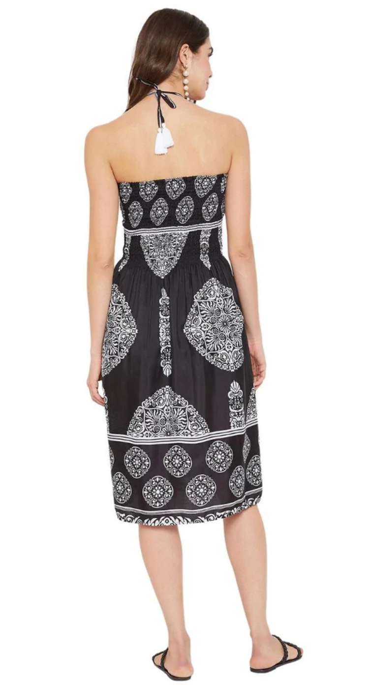 Tribal Printed Black Polyester Tube Dress for Women S-XL Sleeveless Halter Neck | GypsieBlu