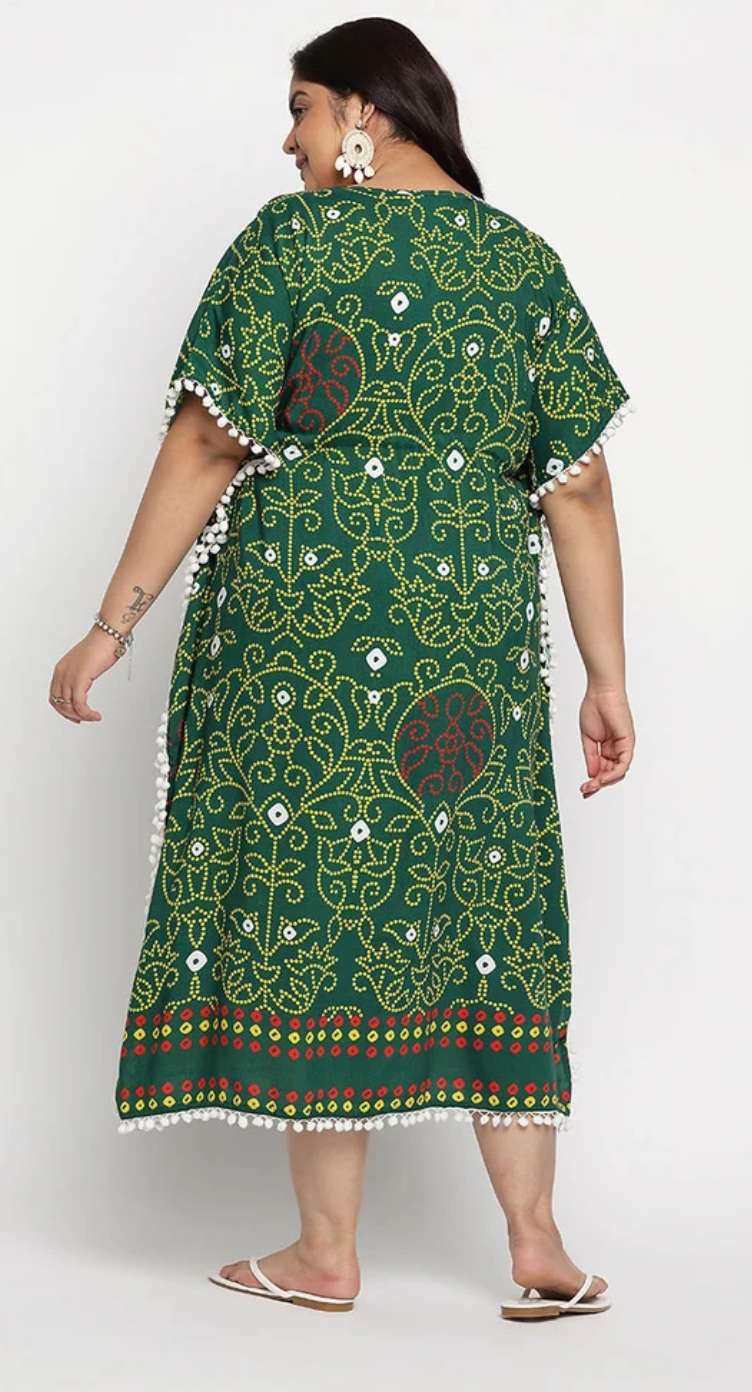 Yellow Mehndi Paisley Rayon Plus Size Kaftan for Women 1X-3X | GypsieBlu