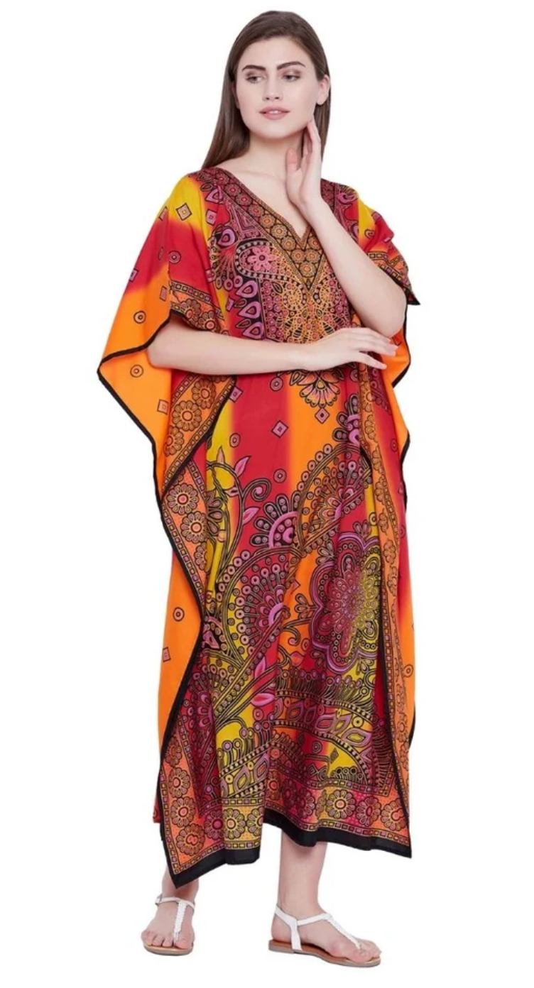 Orange Ombre Paisley Polyester Plus Size Kaftan for Women 1X-3X | GypsieBlu