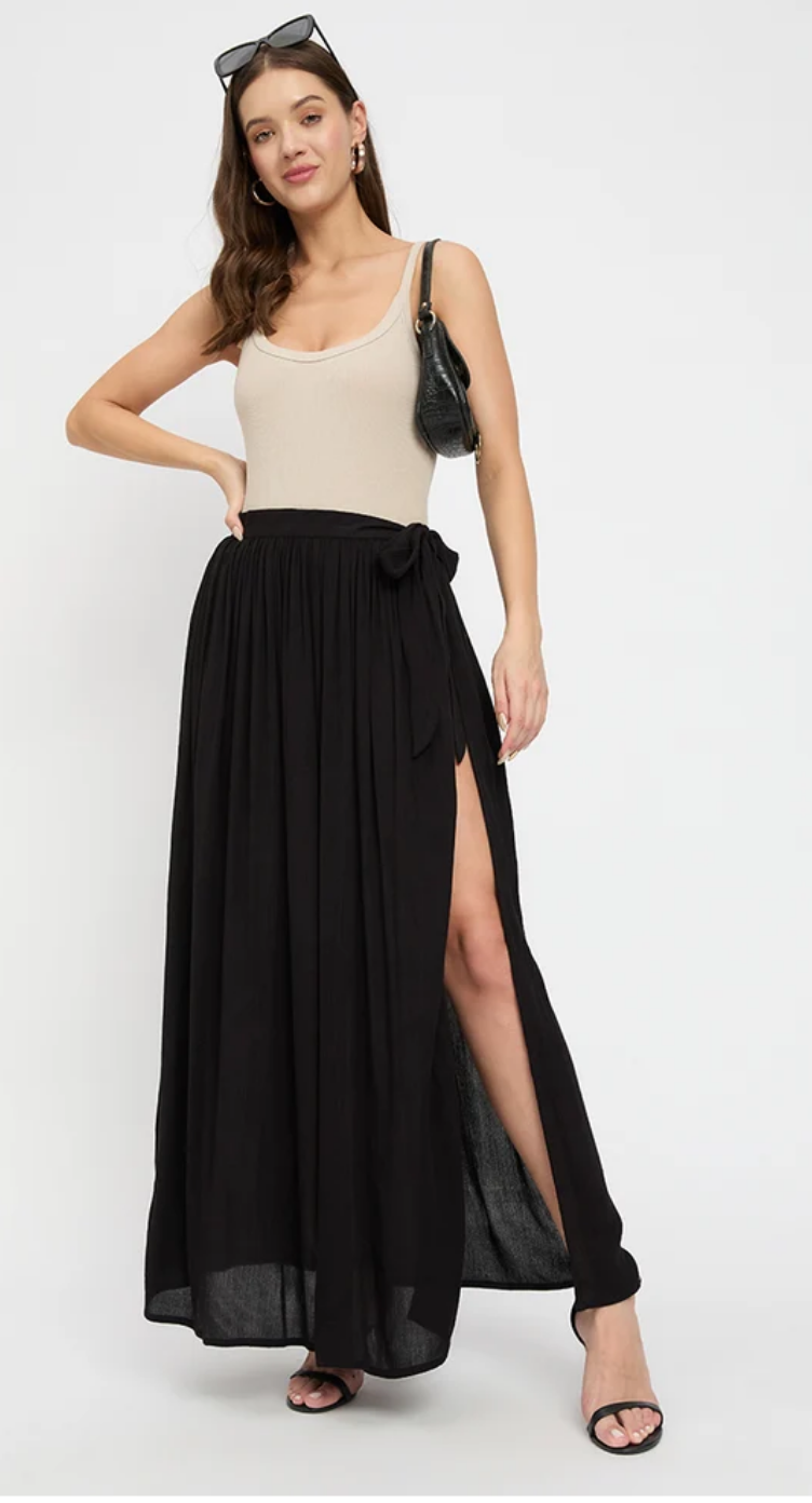Black Side-Slit Rayon Skirt for Women S-XL | GypsieBlu