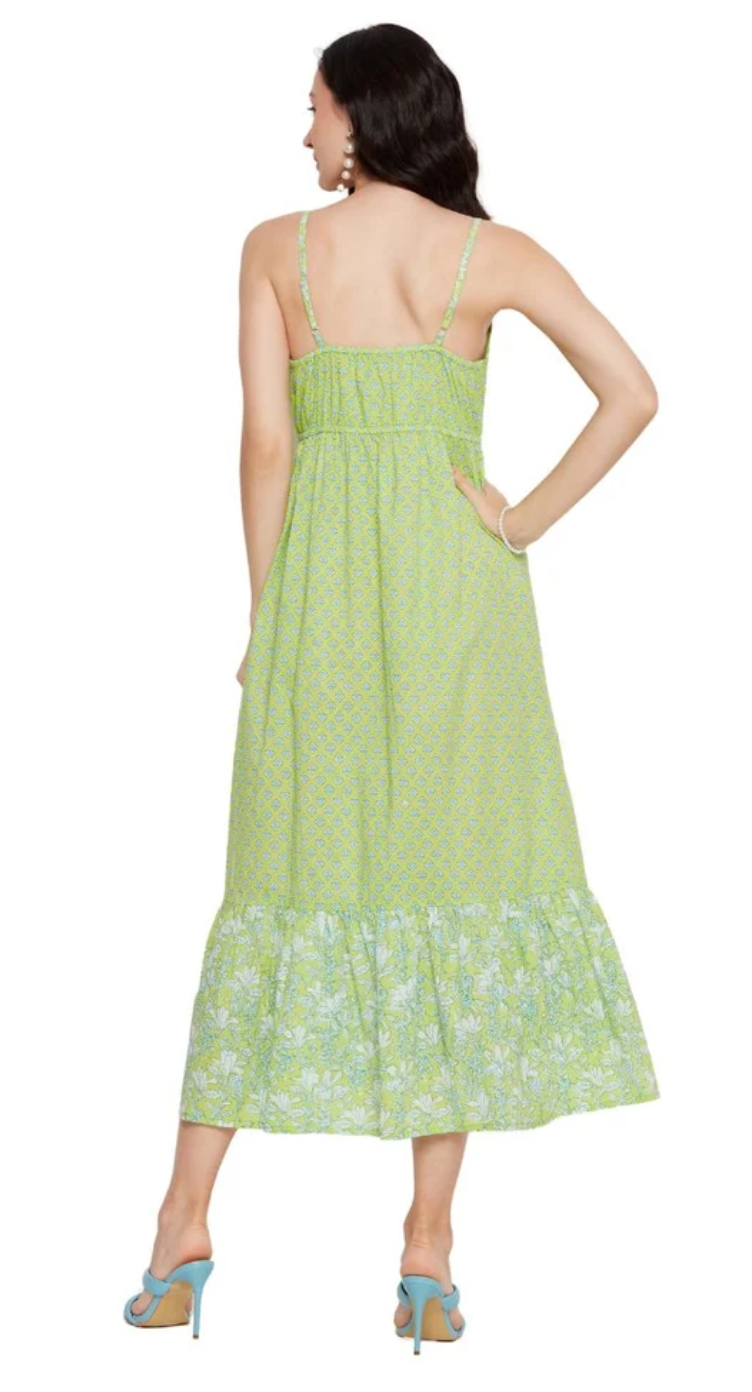 Neon Green Floral Cotton Dress for Women S-XL Sleeveless | GypsieBlu