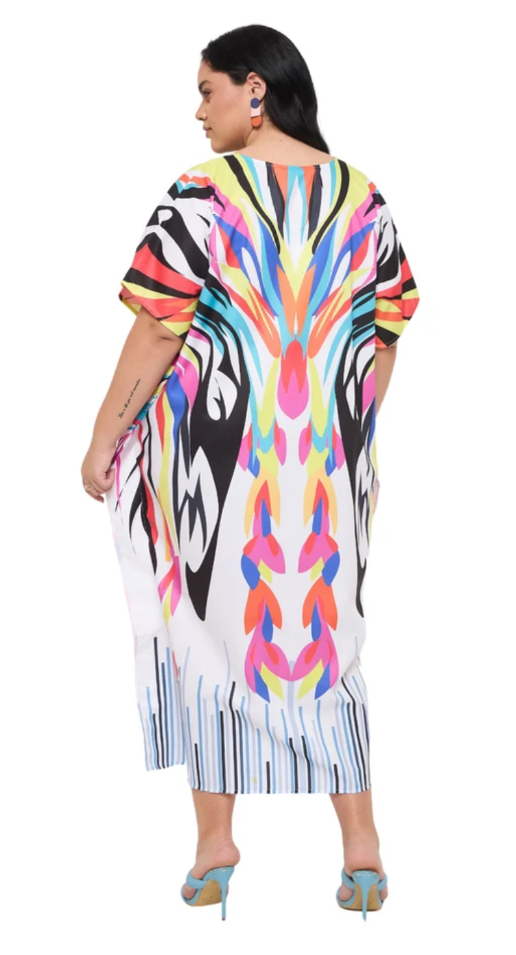 White Rainbow Butterfly Polyester Plus Size Kaftan for Women 1X-3X | GypsieBlu