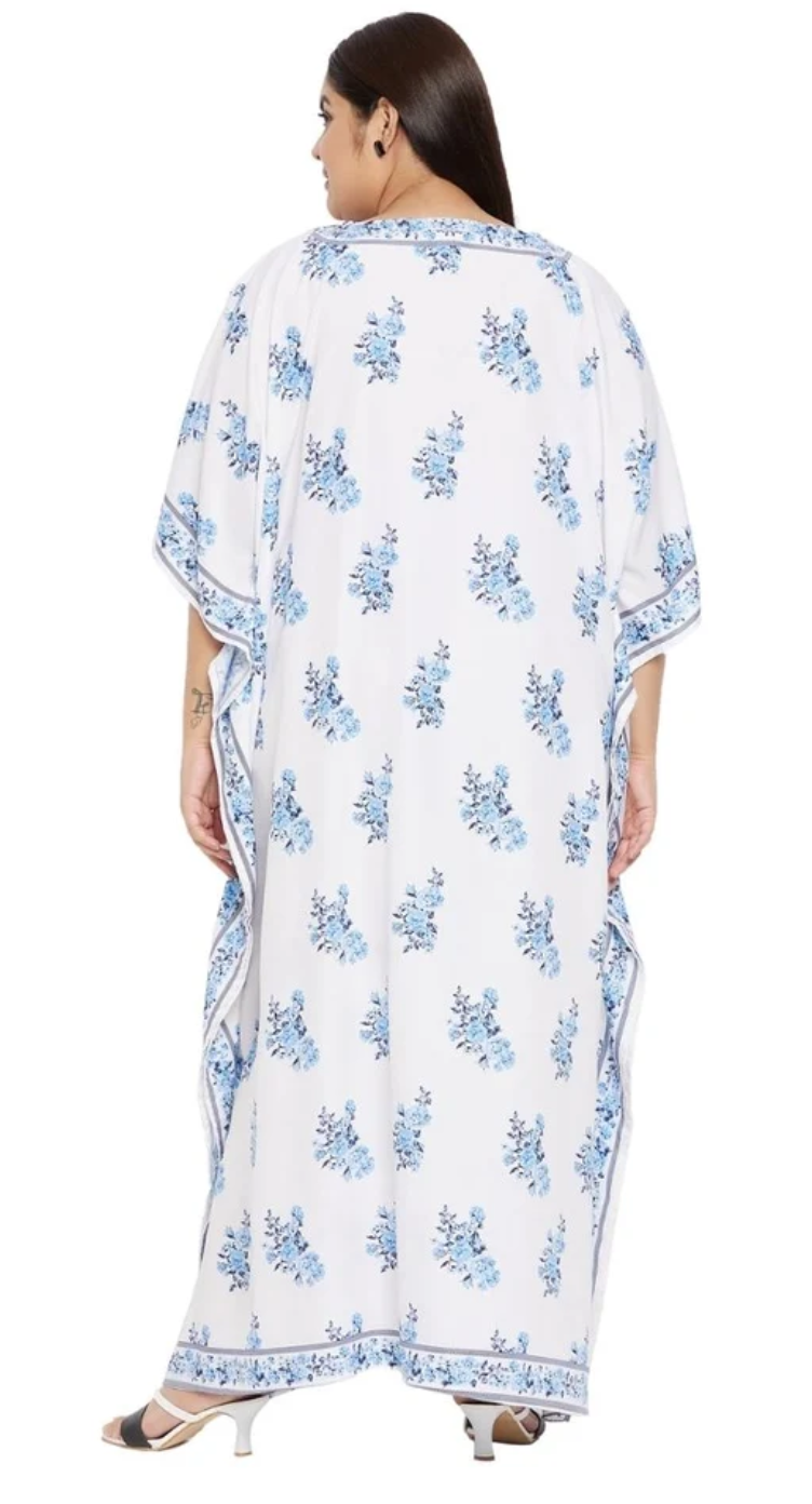 Floral Blue Ditsy Polyester Plus Size Kaftan for Women 1X-3X | GypsieBlu