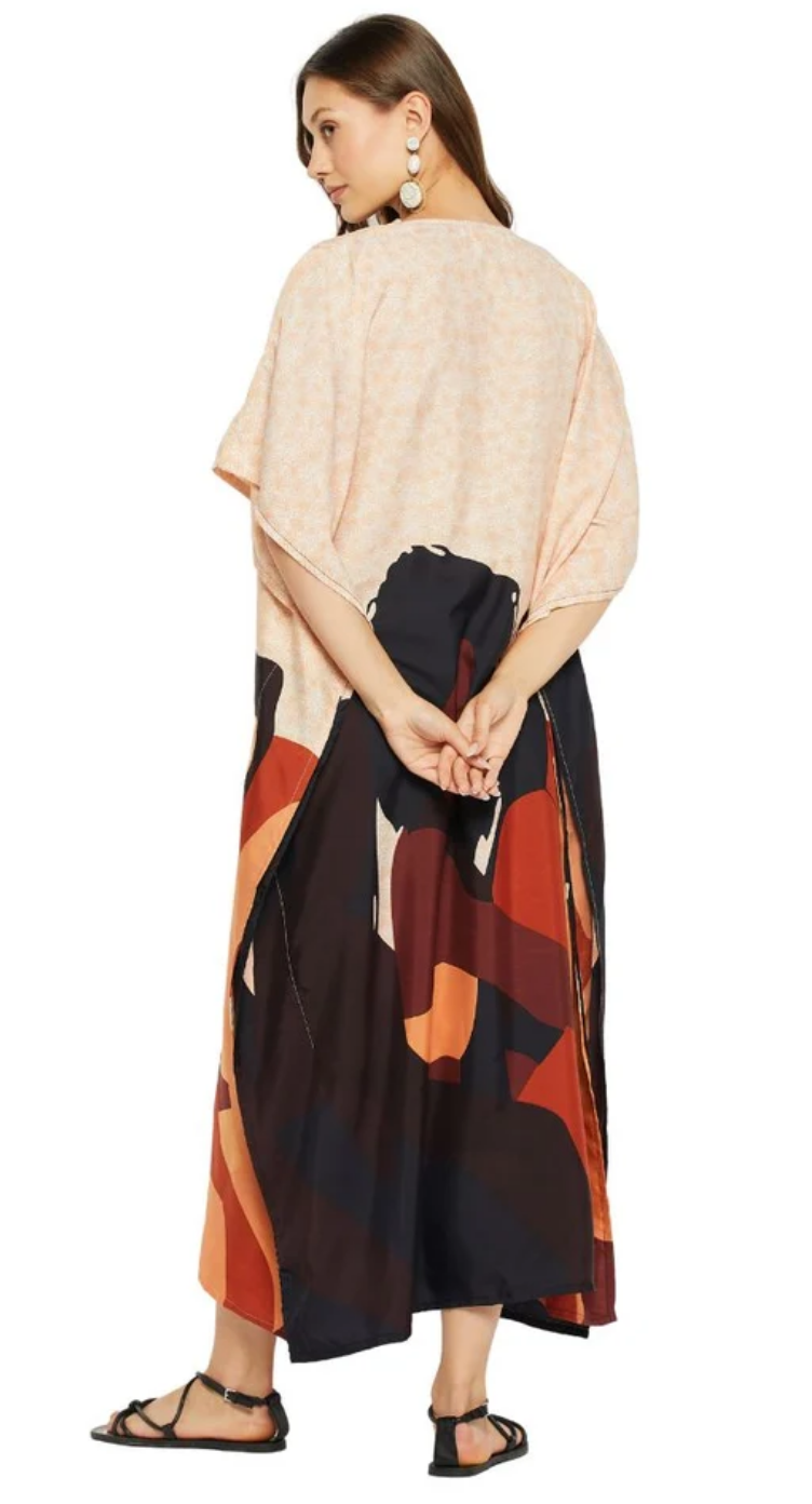 Beige Block Polyester Plus Size Kaftan for Women 1X-3X | GypsieBlu