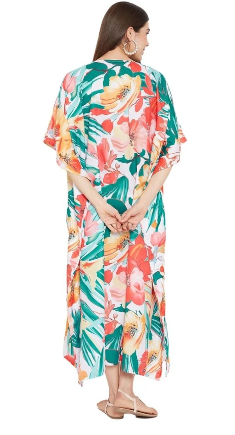 Multicolor Tropical Floral Polyester Plus Size Kaftan for Women 1X-3X | GypsieBlu