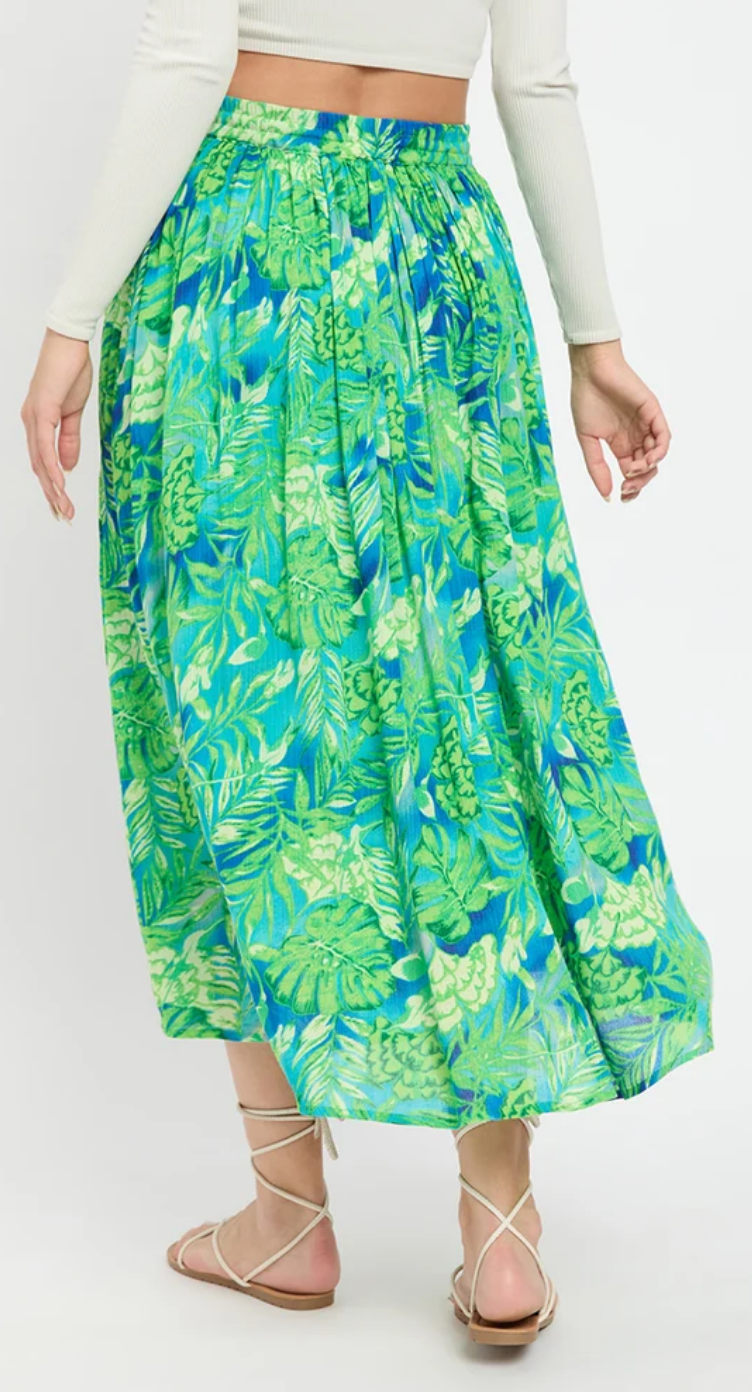 Green Tropical Floral Rayon Skirt for Women S-XL | GypsieBlu