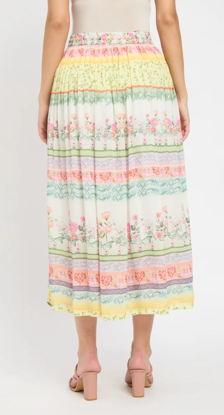 Multicolor Striped Floral Border Rayon Skirt for Women S-XL | GypsieBlu