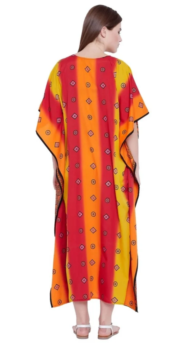 Orange Ombre Paisley Polyester Plus Size Kaftan for Women 1X-3X | GypsieBlu