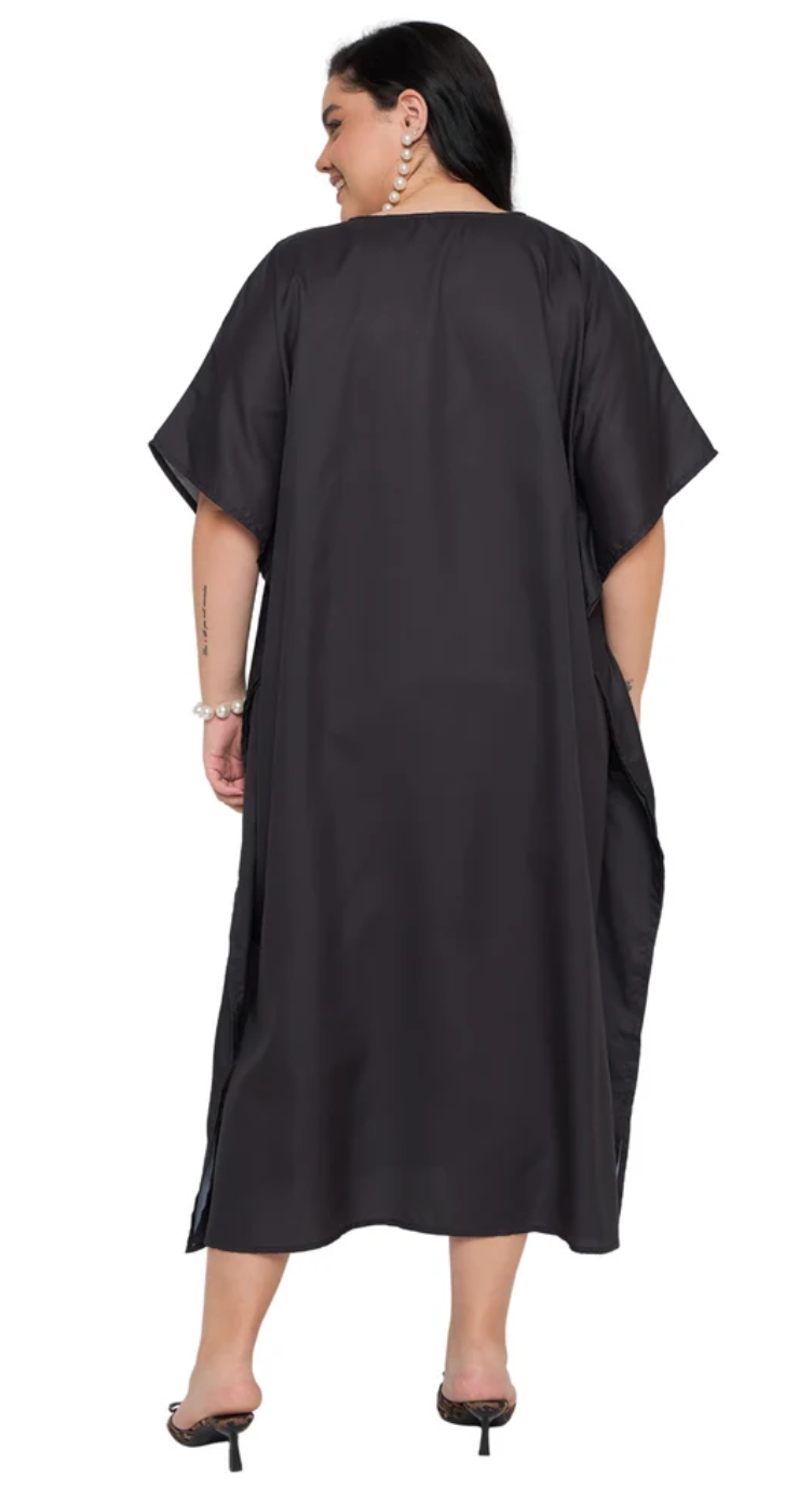 Black Paisley Polyester Plus Size Kaftan for Women 1X-3X | GypsieBlu