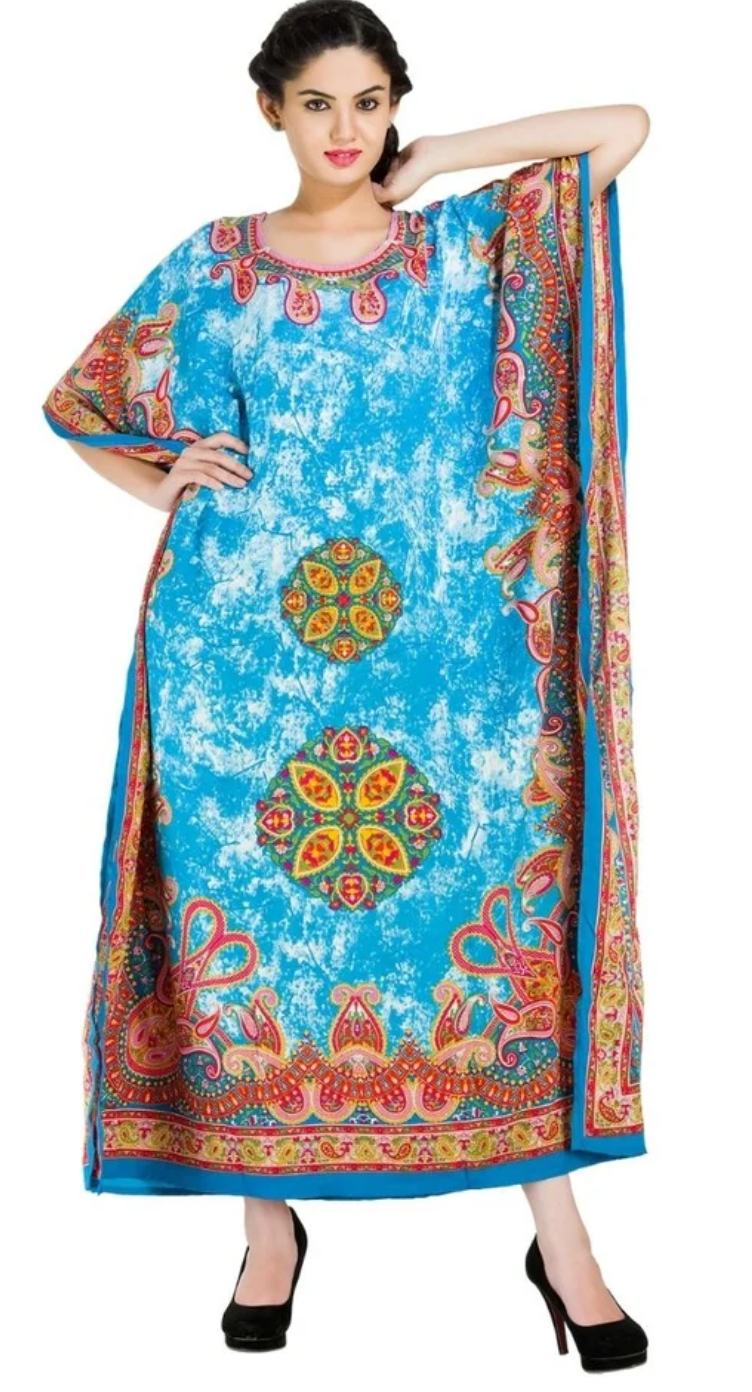 Blue Dye Medallion Polyester Plus Size Kaftan for Women 1X-3X | GypsieBlu