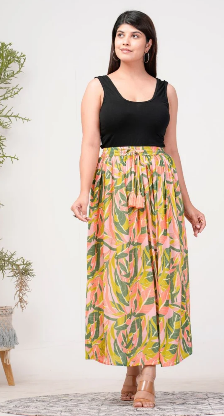 Yellow Tropical Leaf Rayon Skirt for Women S-XL | GypsieBlu