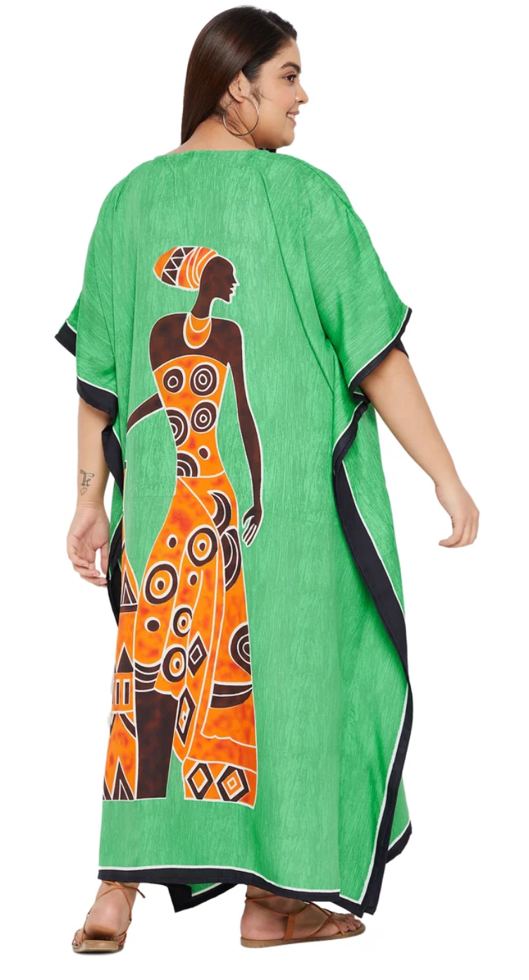 Green African Tribal Polyester Plus Size Kaftan for Women 1X-3X | GypsieBlu