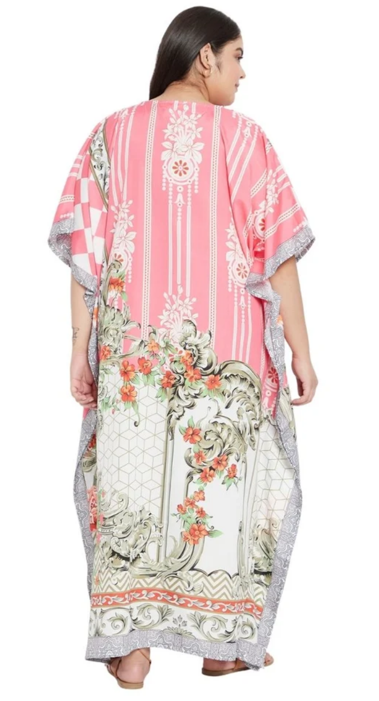Pink Baroque Floral Polyester Plus Size Kaftan for Women 1X-3X | GypsieBlu