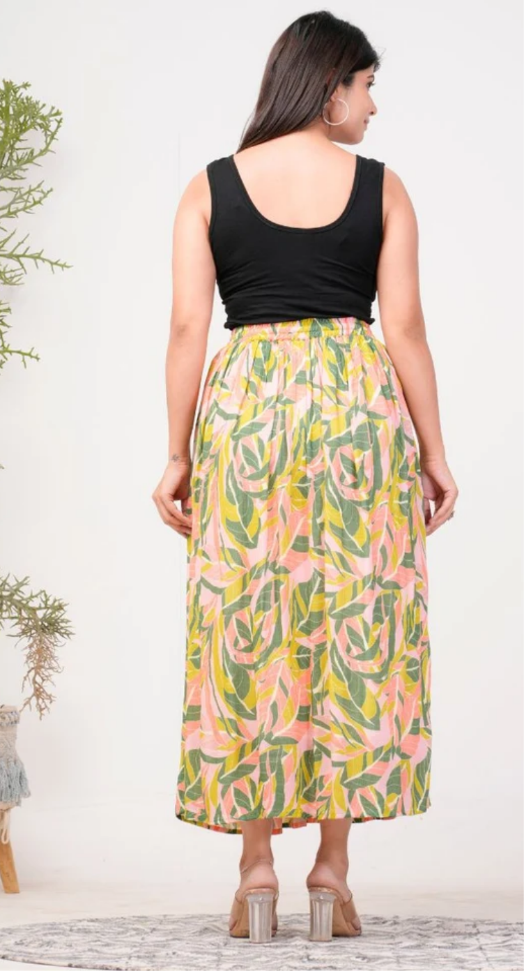 Yellow Tropical Leaf Rayon Skirt for Women S-XL | GypsieBlu