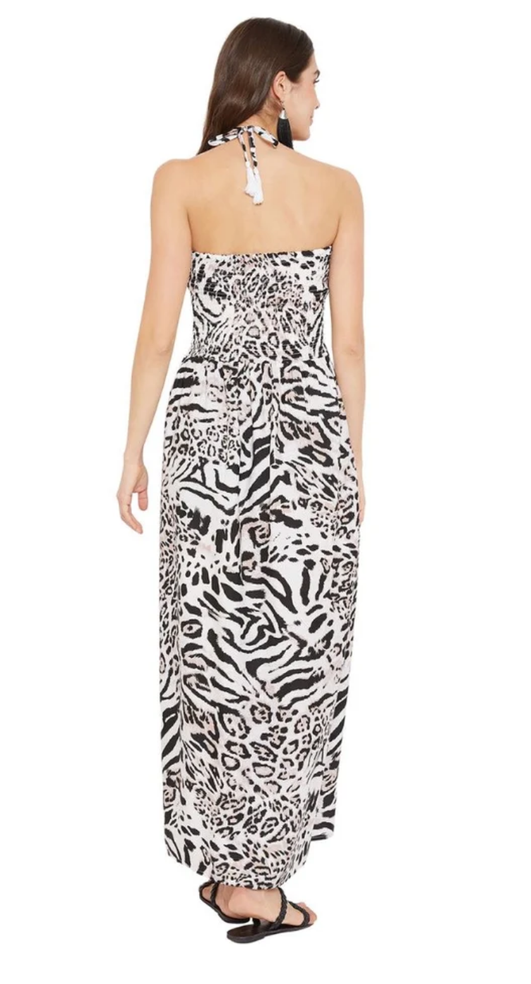 Animal Printed Black Polyester Tube Dress for Women S-XL Sleeveless Halter Neck | GypsieBlu