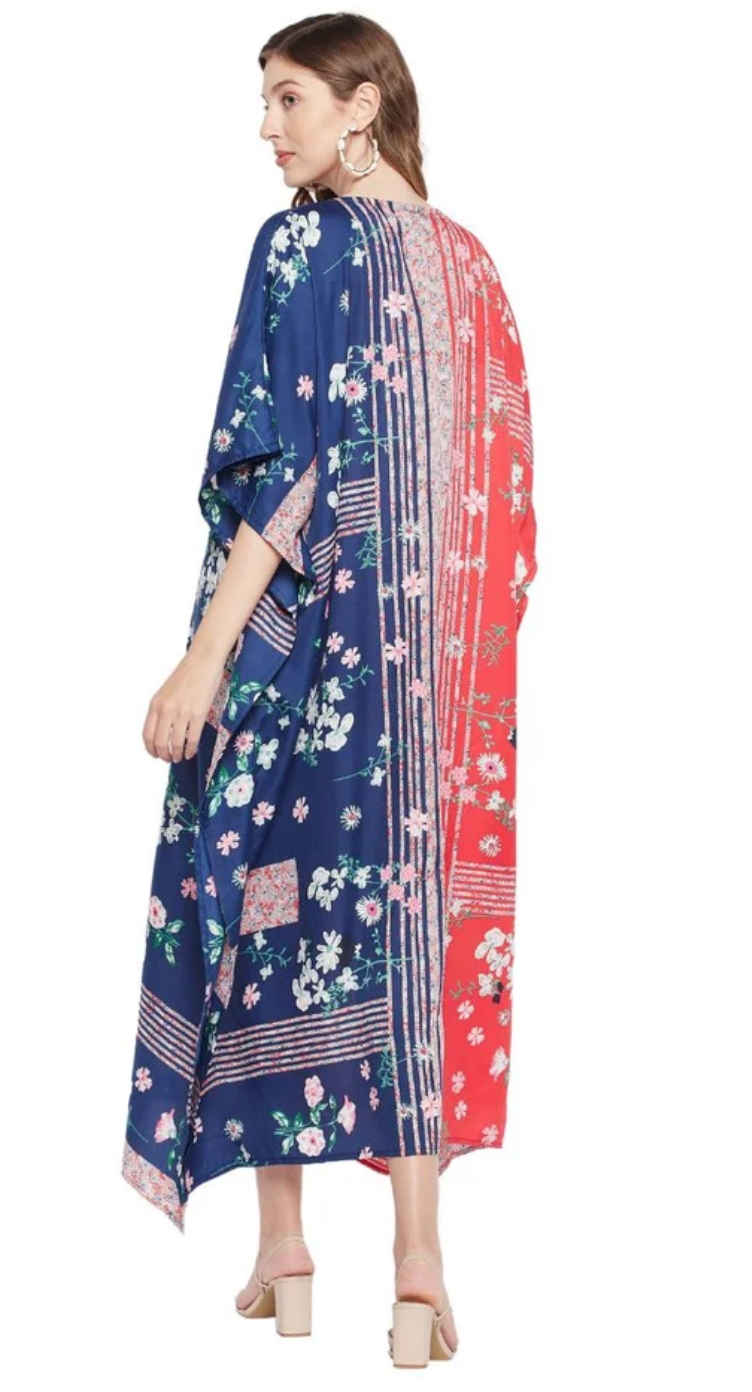 Red Floral Pinstripe Polyester Plus Size Kaftan for Women 1X-3X | GypsieBlu