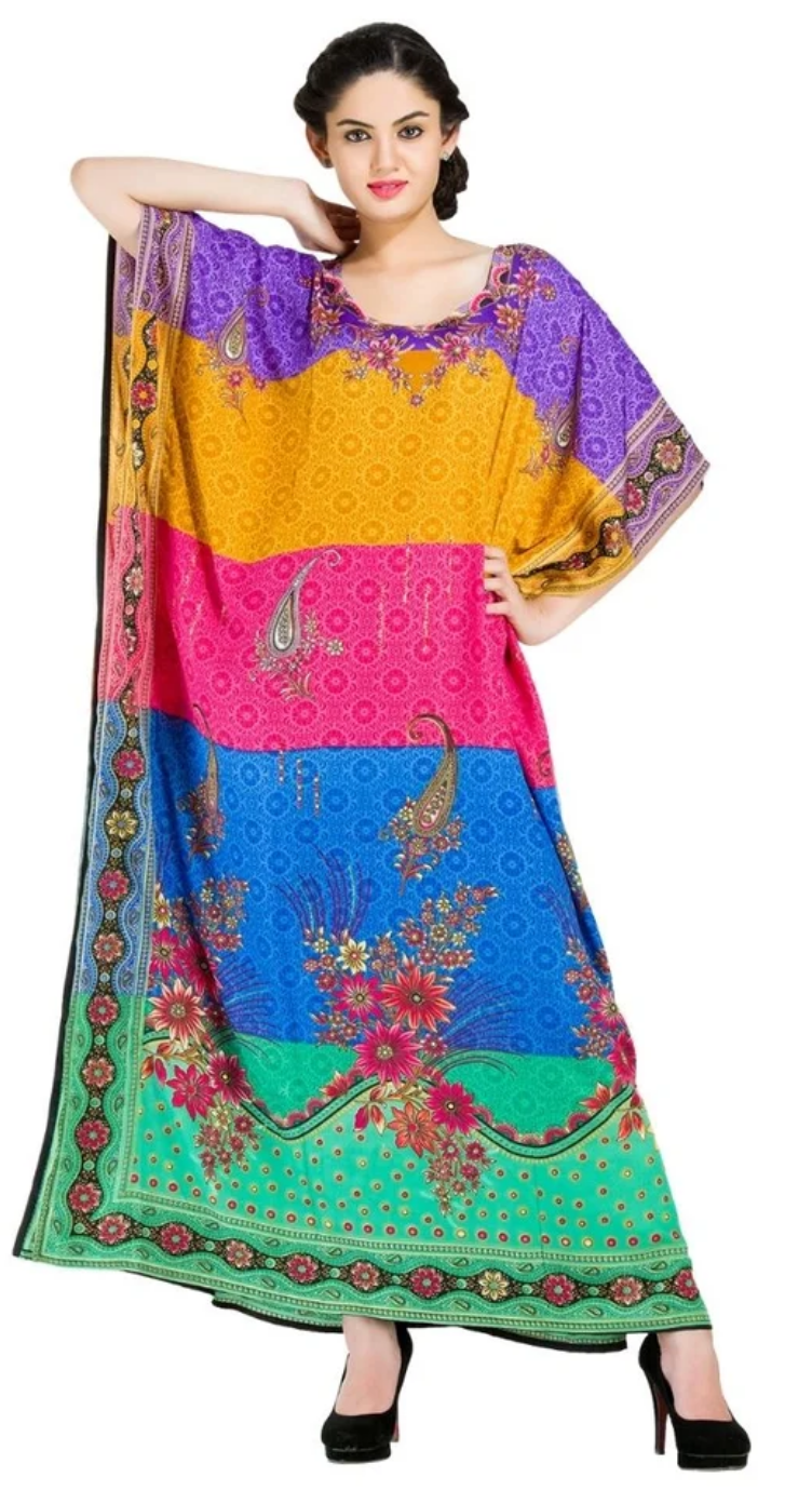Multicolor Rainbow Colorblock Plus Size Kaftan for Women 1X-3X | GypsieBlu