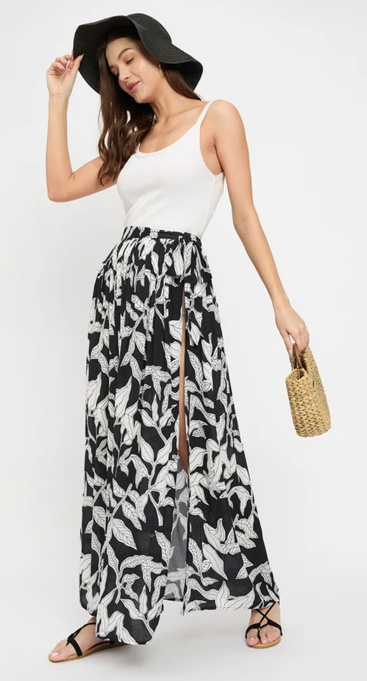 White Angular Leaf Rayon Skirt for Women S-XL | GypsieBlu