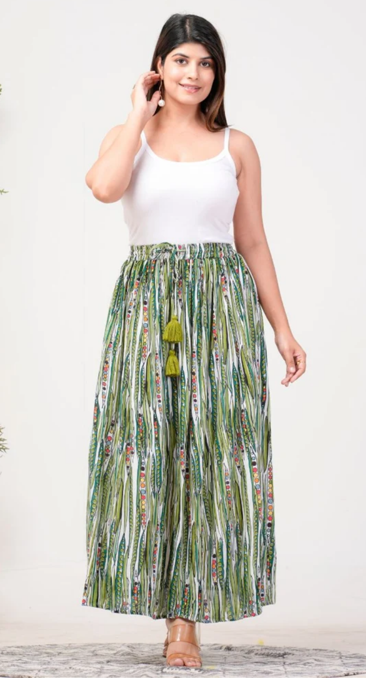 Green Tribal Stripe Rayon Skirt for Women S-XL | GypsieBlu