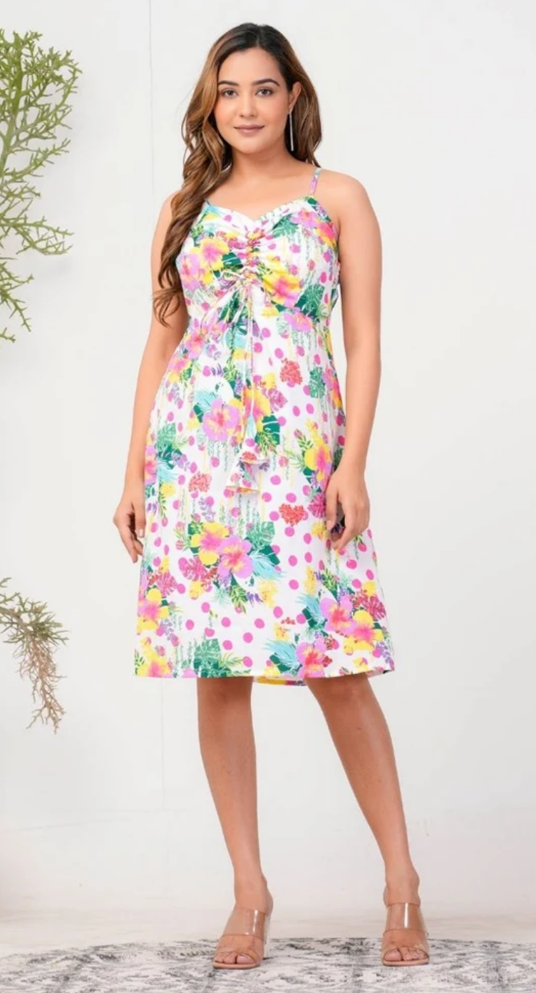 White Tropical Polyester Dress for Women S-XL Sleeveless V Neck | GypsieBlu