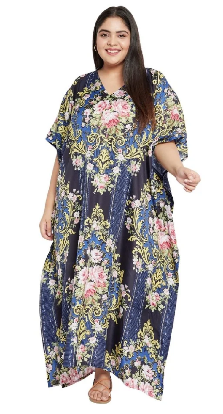 Floral Rose Damask Polyester Plus Size Kaftan for Women 1X-3X | GypsieBlu