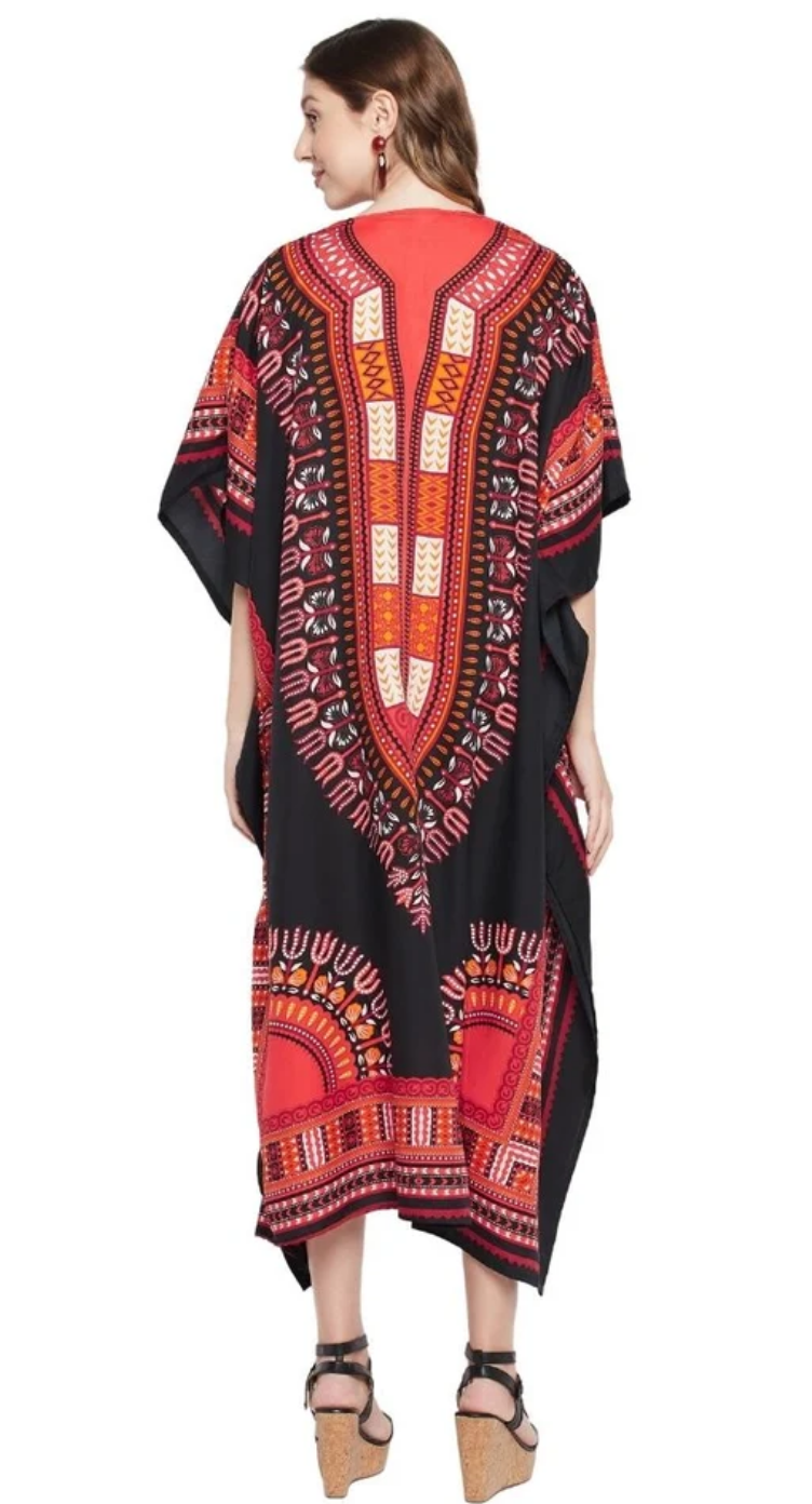 Black Dashiki Sunburst Polyester Plus Size Kaftan for Women 1X-3X | GypsieBlu