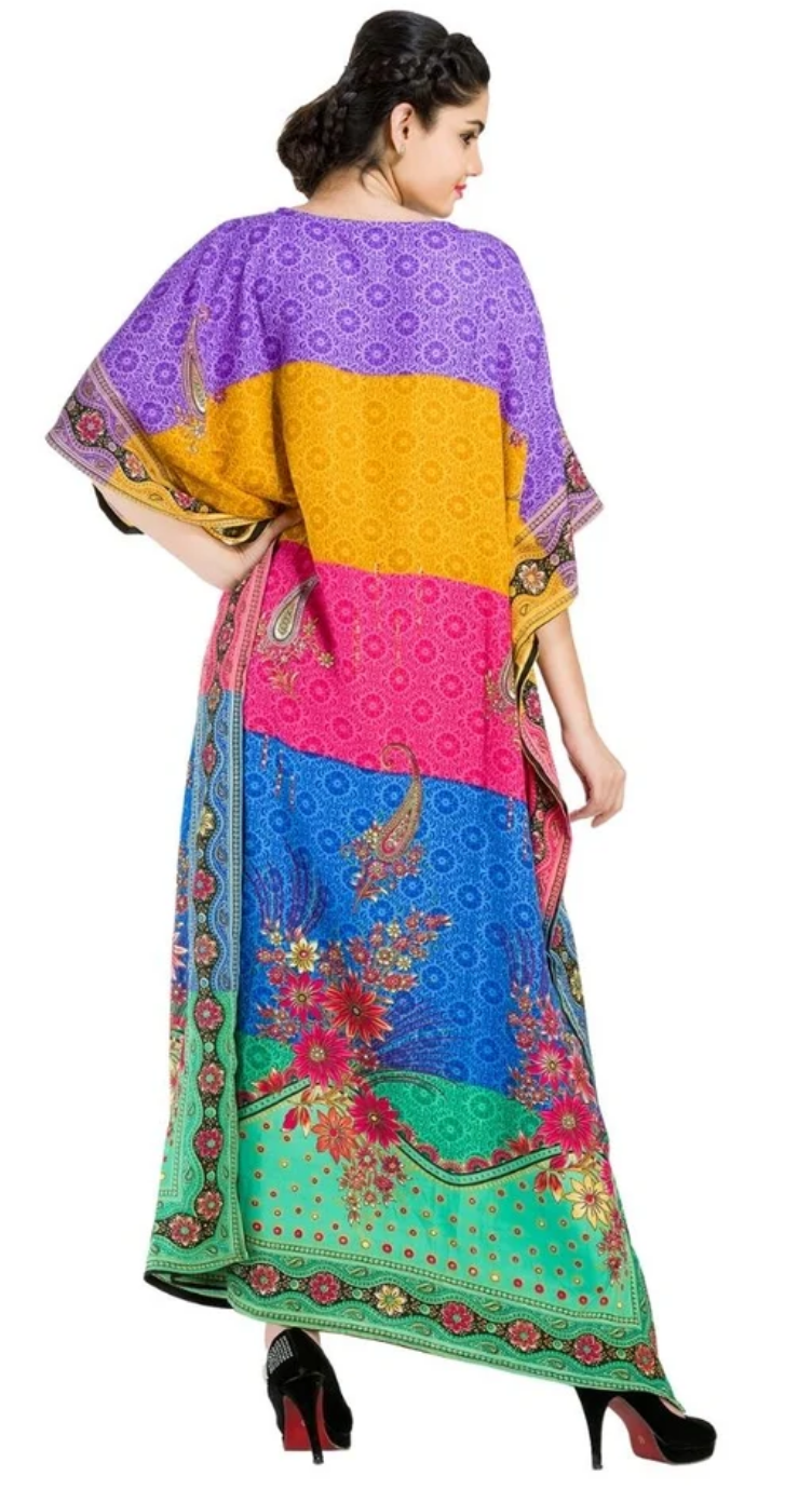 Multicolor Rainbow Colorblock Plus Size Kaftan for Women 1X-3X | GypsieBlu