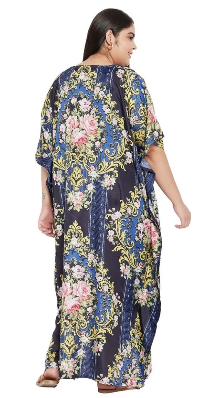 Floral Rose Damask Polyester Plus Size Kaftan for Women 1X-3X | GypsieBlu