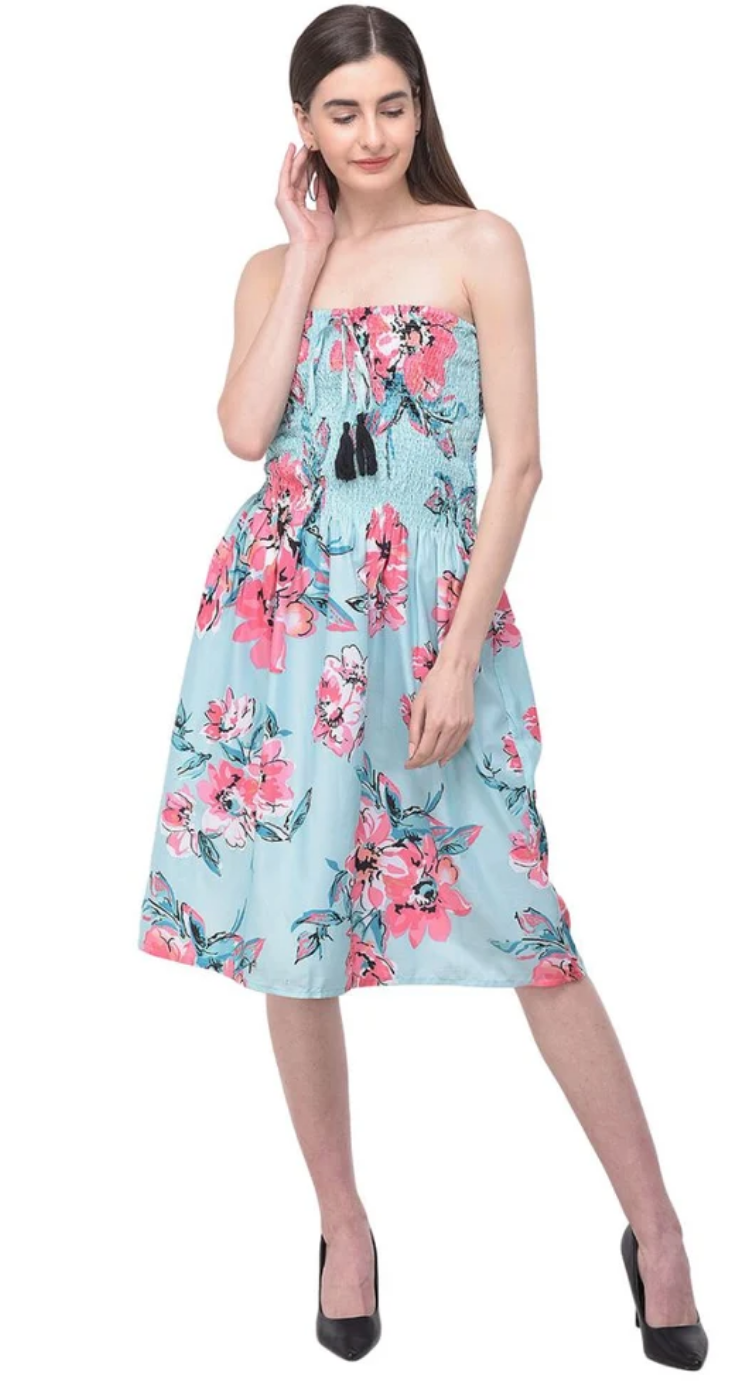 Turquoise Floral Polyester Tube Dress for Women S-XL | GypsieBlu