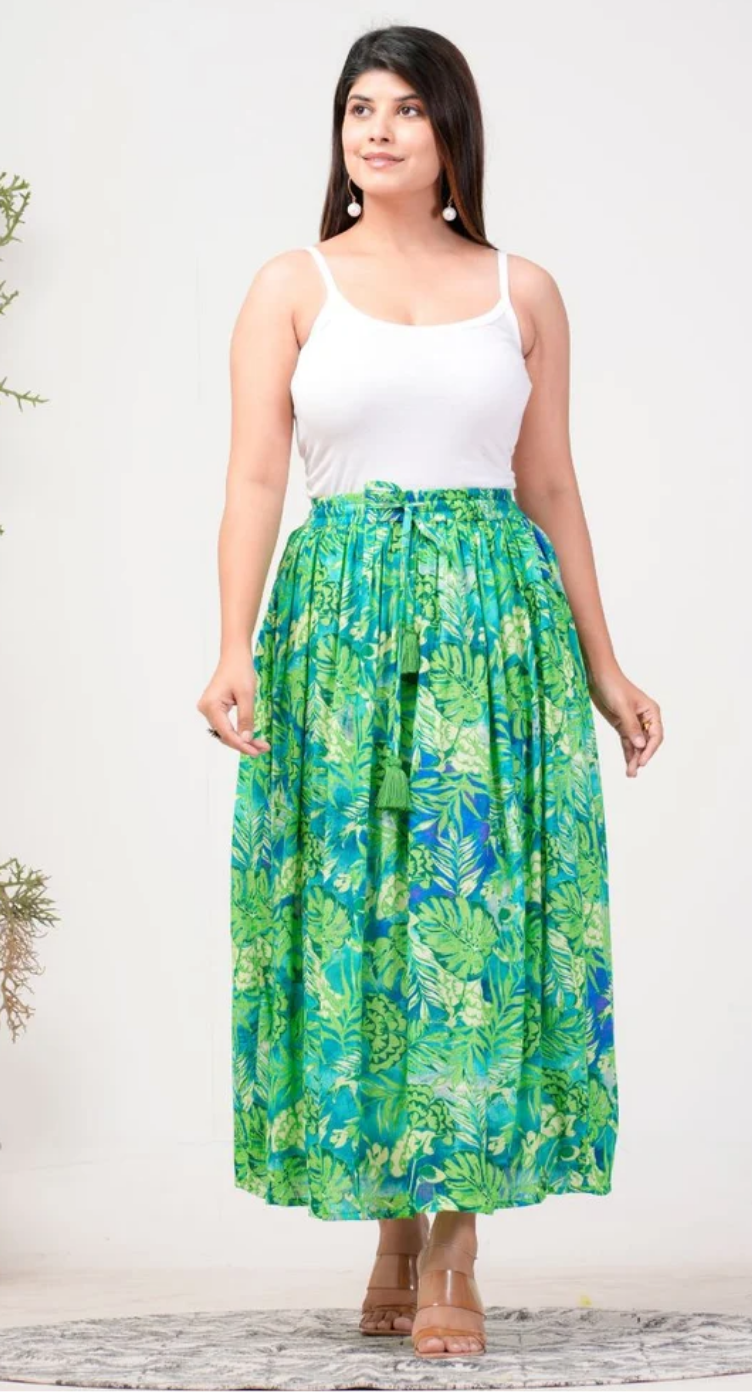 Green Tropical Leaf Rayon Skirt for Women S-XL | GypsieBlu