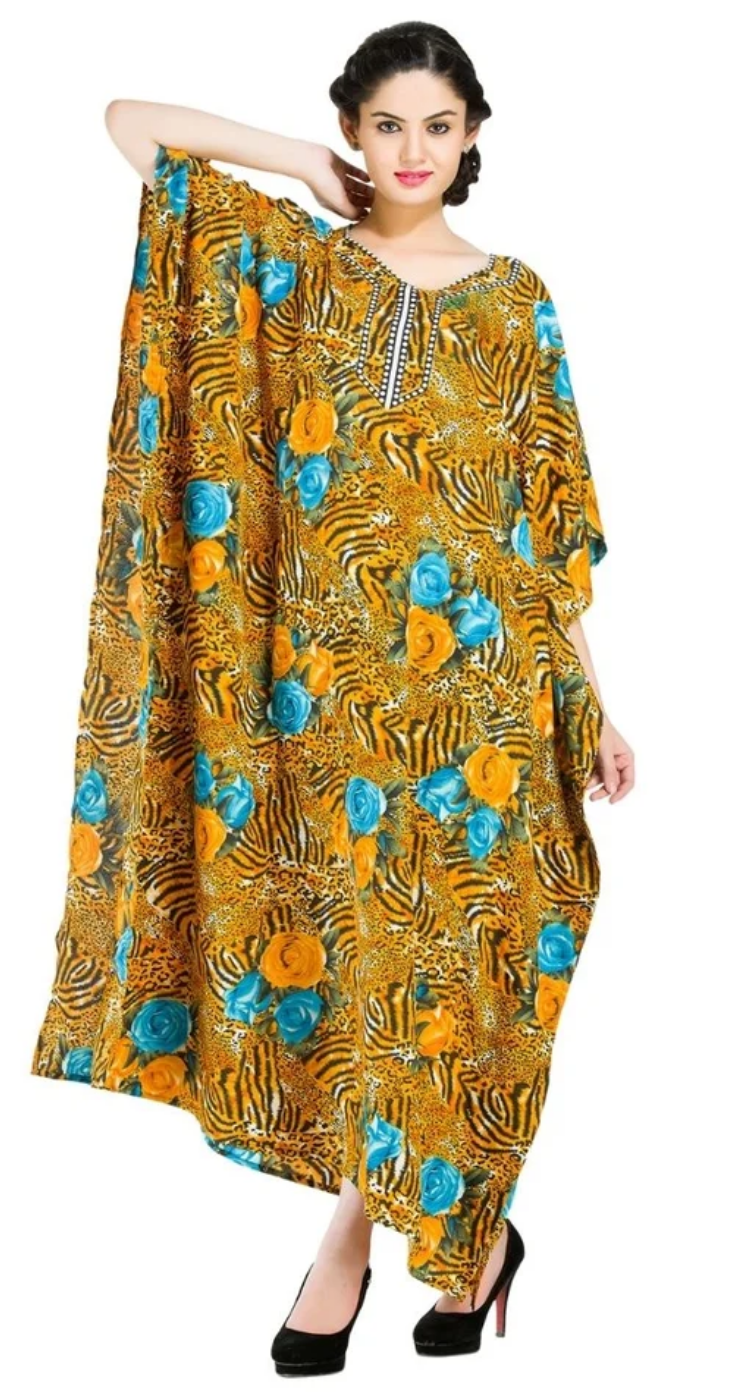 Yellow Tiger Rose Polyester Plus Size Kaftan for Women 1X-3X | GypsieBlu