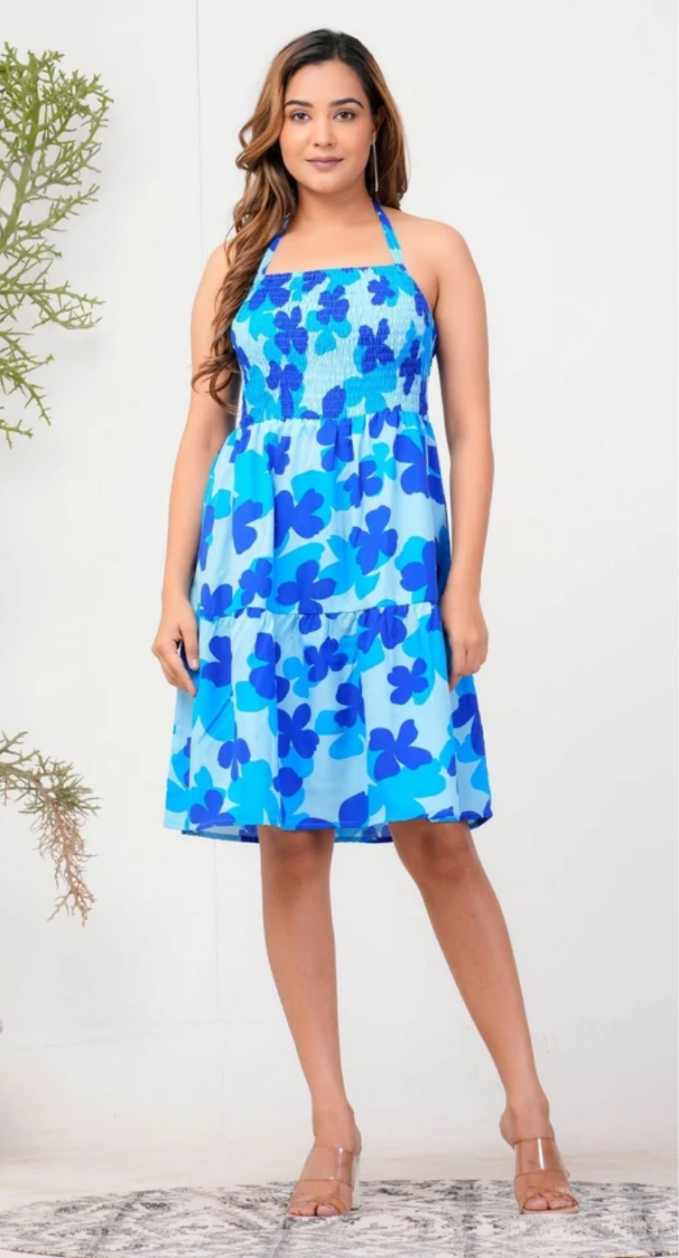 Blue Cloverleaf Polyester Midi Dress for Women S-XL | GypsieBlu