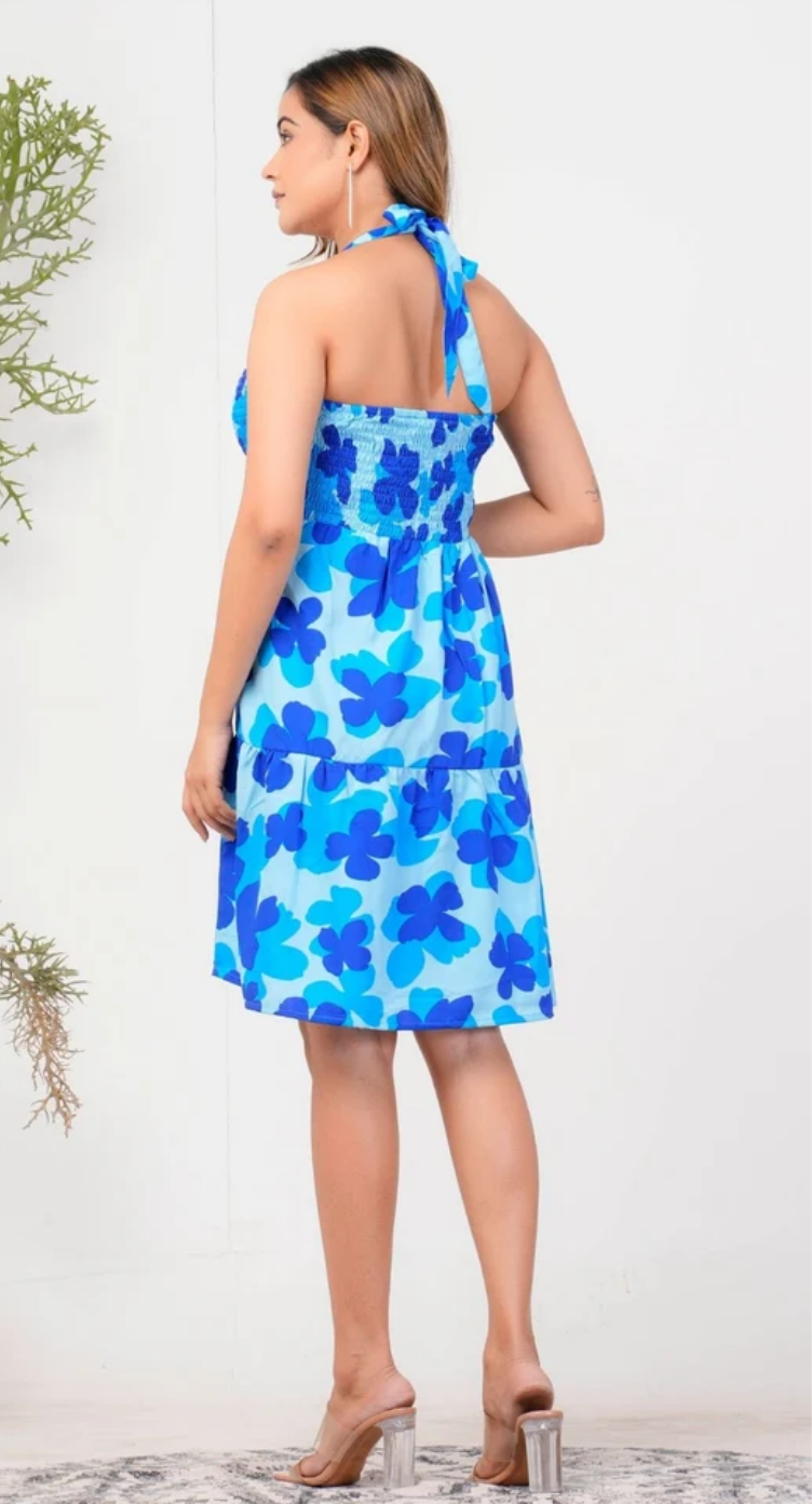 Blue Cloverleaf Polyester Midi Dress for Women S-XL | GypsieBlu