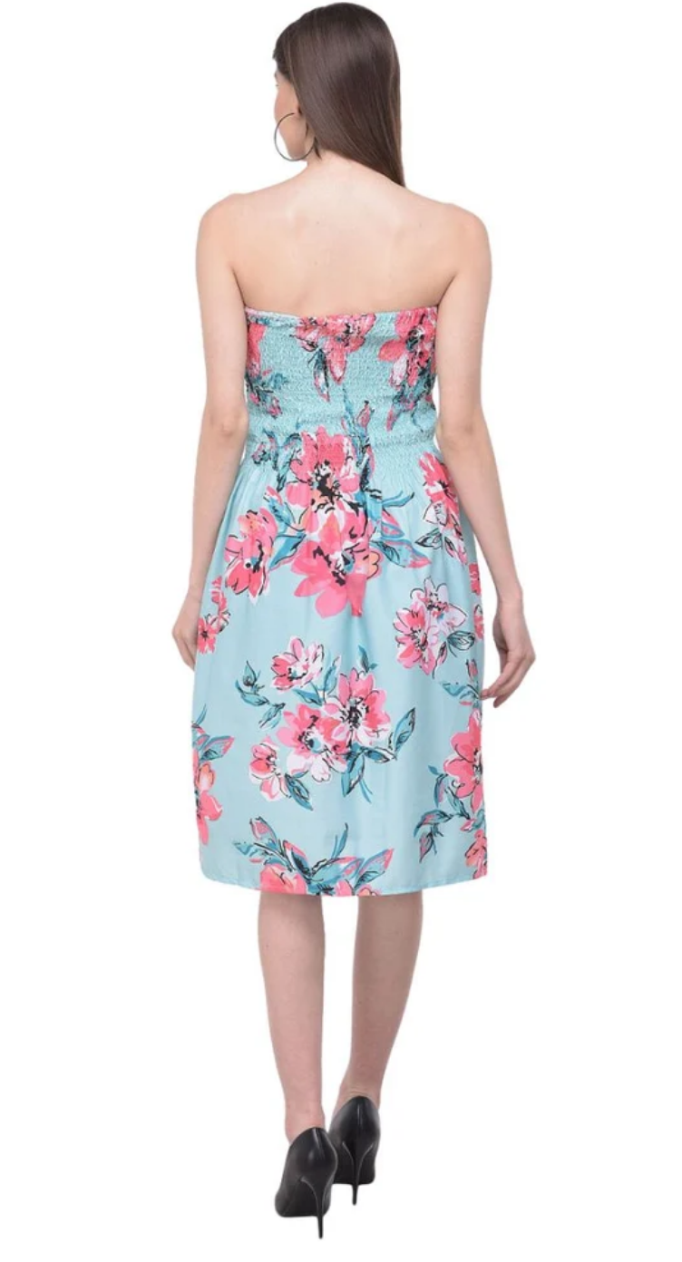 Turquoise Floral Polyester Tube Dress for Women S-XL | GypsieBlu