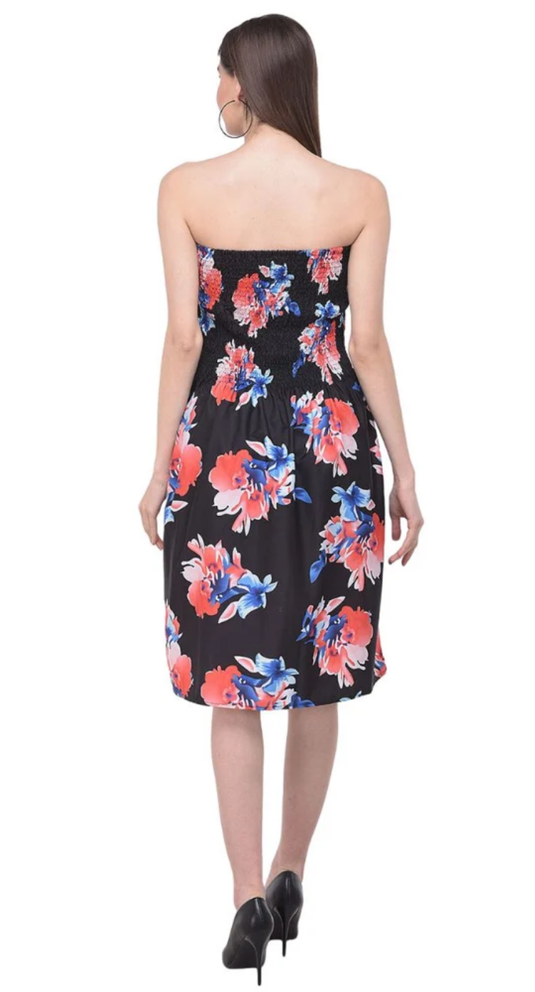 Black Floral Polyester Tube Dress for Women S-XL Sleeveless | GypsieBlu