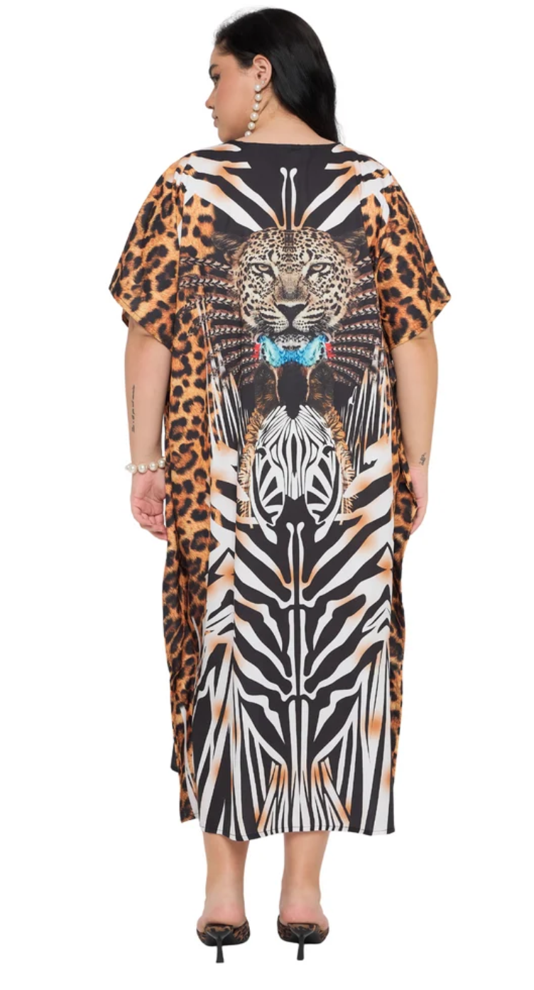 Black Leopard Zebra Polyester Plus Size Kaftan for Women 1X-3X | GypsieBlu