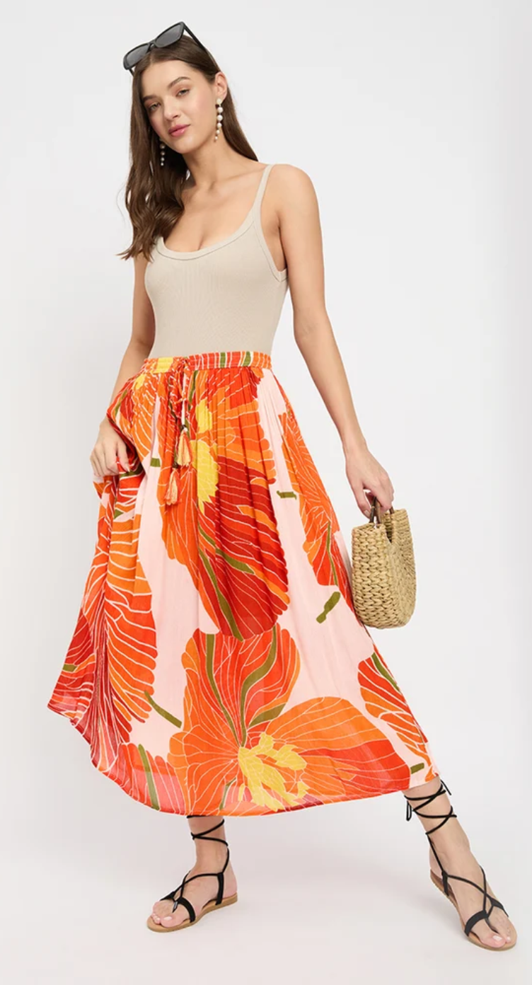 Multicolor Hibiscus Floral Rayon Skirt for Women S-XL | GypsieBlu