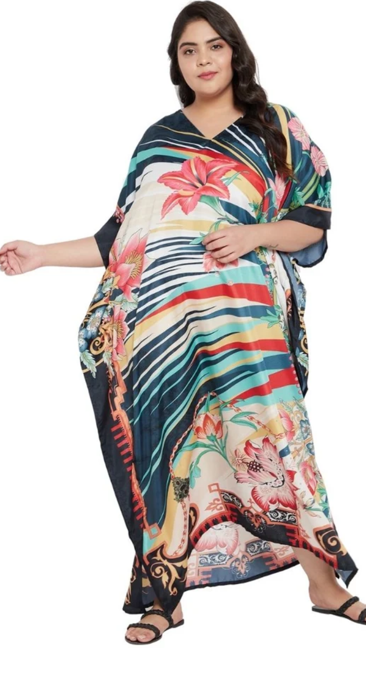 Multicolor Tropical Lily Polyester Plus Size Kaftan for Women 1X-3X | GypsieBlu