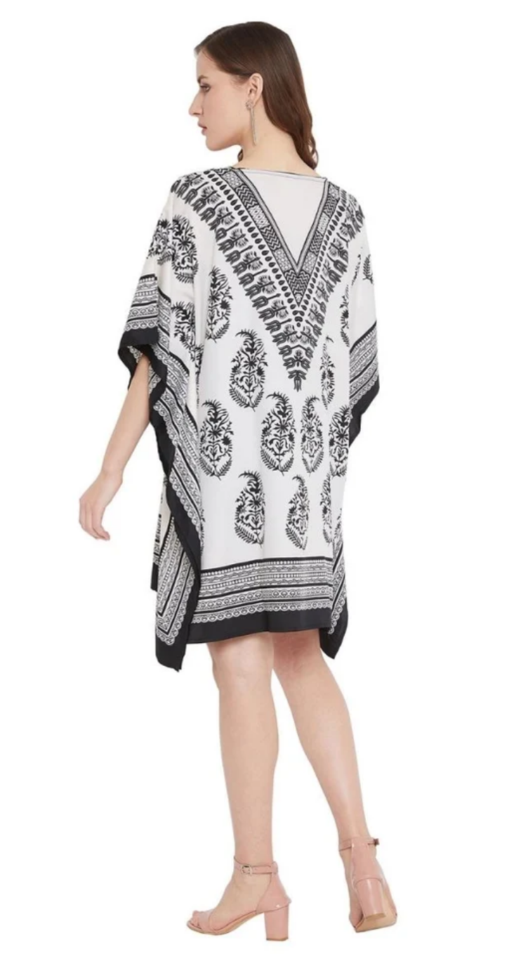 White Paisley Medallion Polyester Plus Size Tunic for Women 1X-3X | GypsieBlu