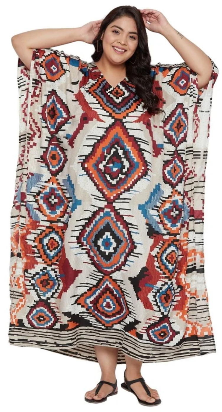 Floral Aztec Diamond Polyester Plus Size Kaftan for Women 1X-3X | GypsieBlu